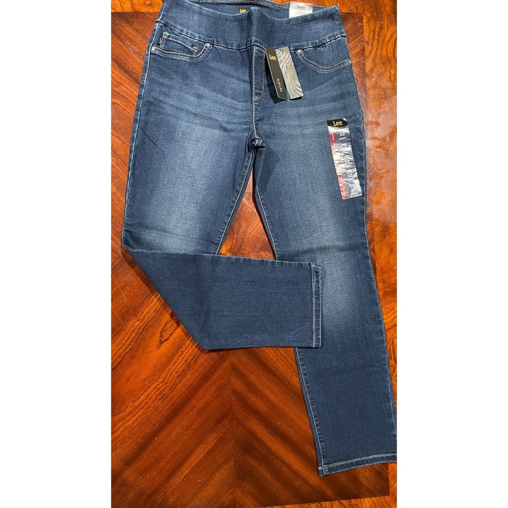 Lee Sculpting Slim Leg Jeans Womens 12‎ Short Mid Rise Dark Wash Stretch NWT